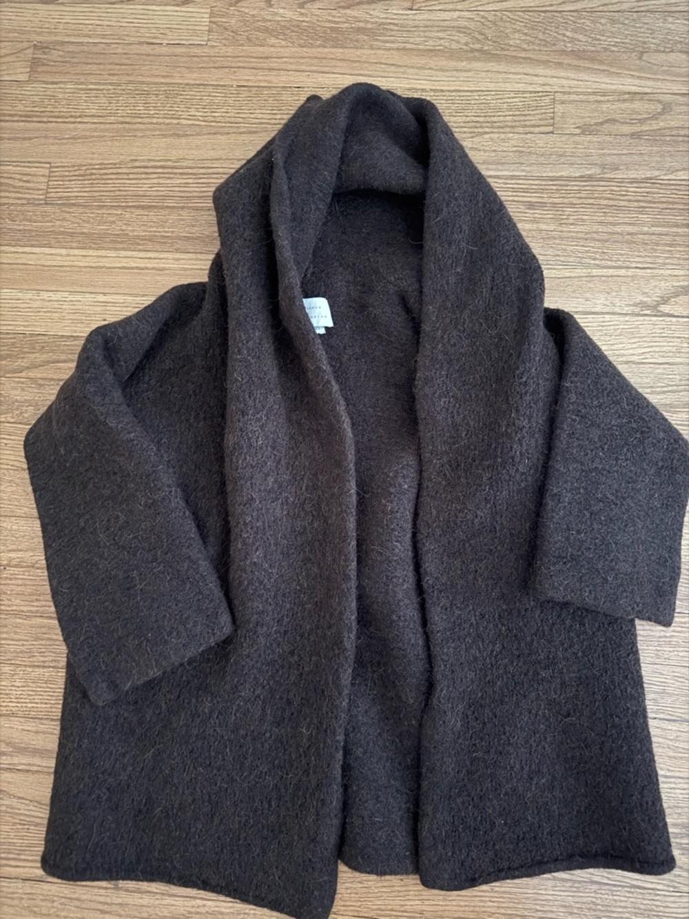 Lauren Manoogian Front Shawl Coat Coatigan Brown hood alpaca